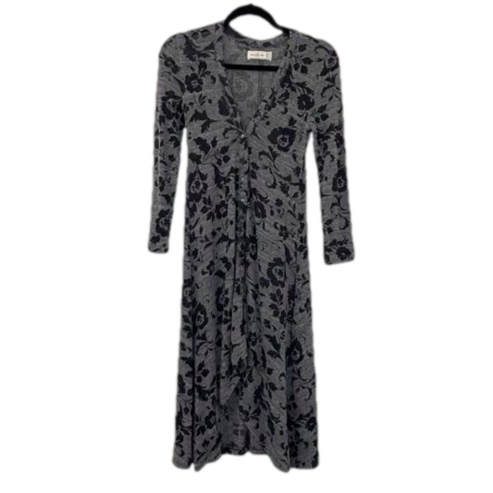 Abercrombie & Fitch Gray Black Floral Brocade Print Button Down Knit Dress XS/S
